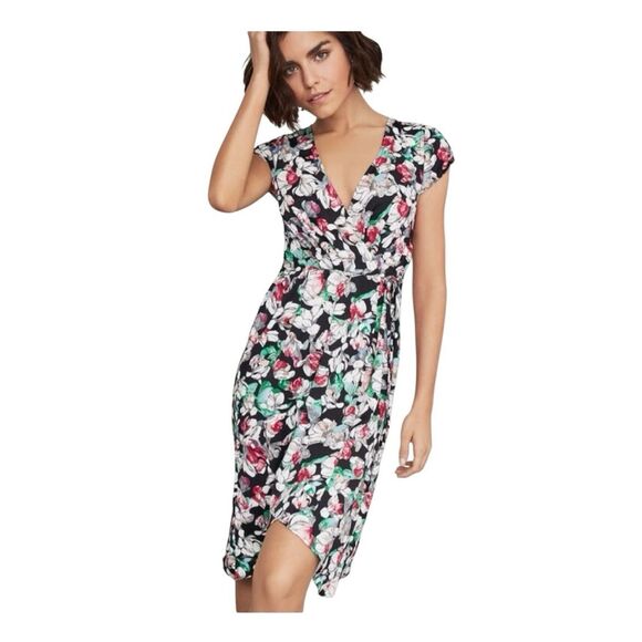 EUC BCBG MaxAzria Floral Faux Wrap Surplus Dress XS - Picture 1 of 12